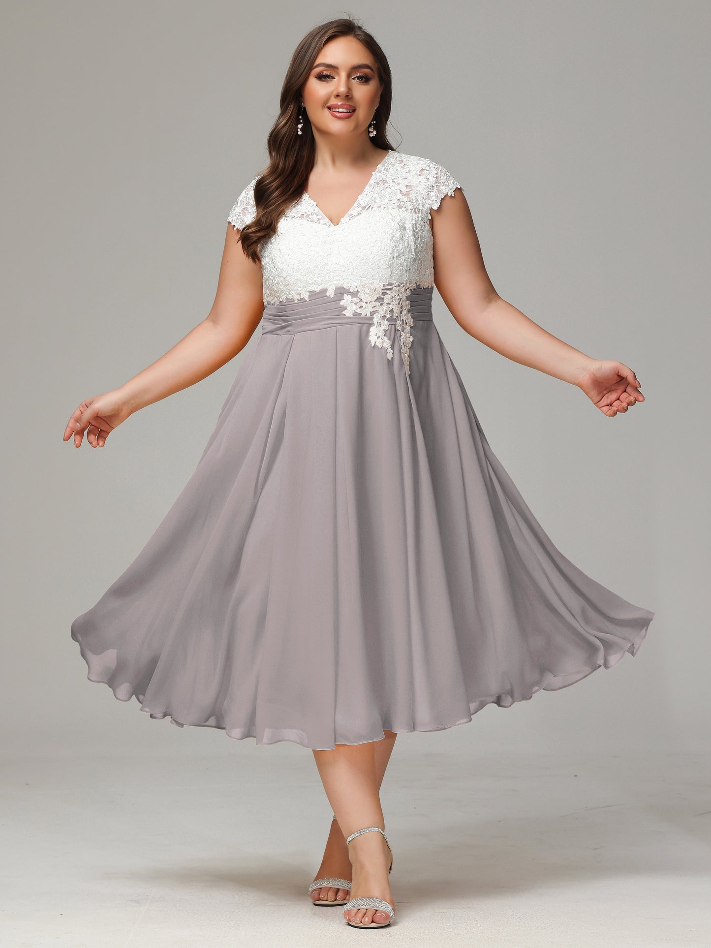 Tea-length Cap Sleeves Chiffon Bridesmaid Dress Plus Size