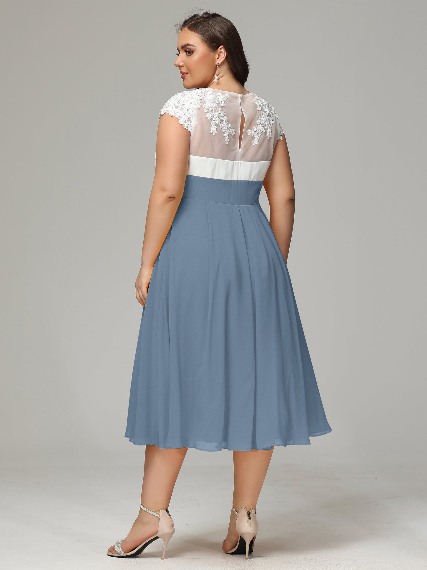 Tea-length Cap Sleeves Chiffon Bridesmaid Dress Plus Size
