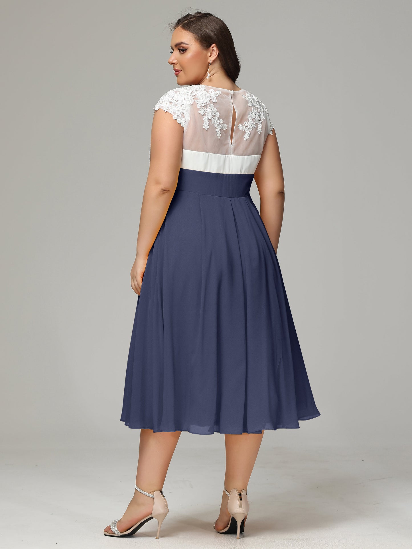 Tea-length Cap Sleeves Chiffon Bridesmaid Dress Plus Size