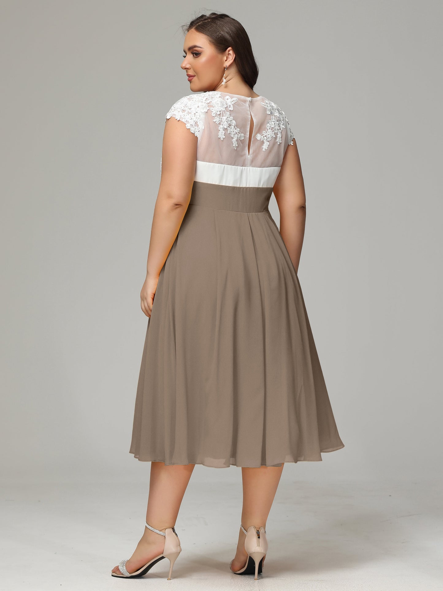 Tea-length Cap Sleeves Chiffon Bridesmaid Dress Plus Size