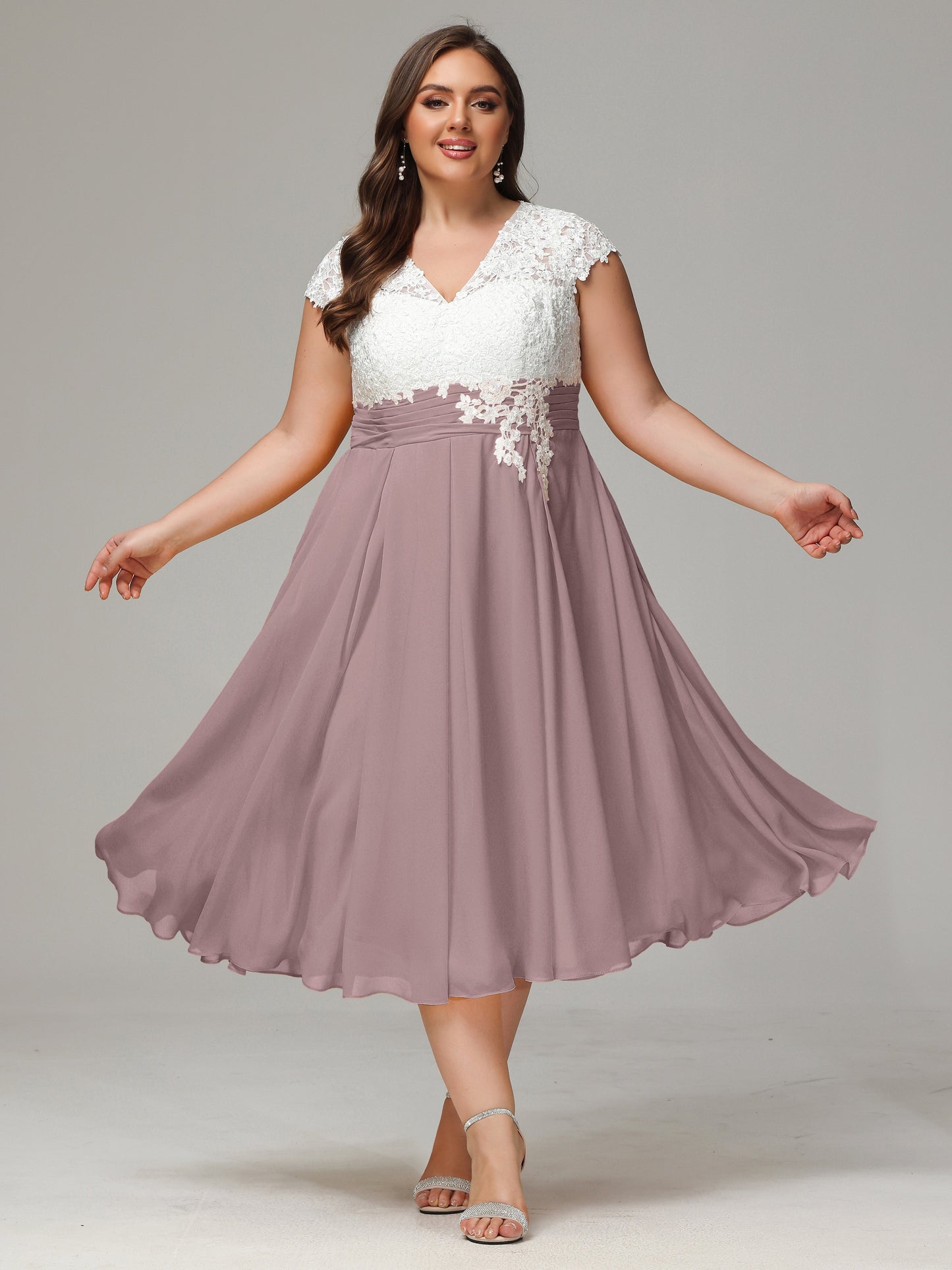 Tea-length Cap Sleeves Chiffon Bridesmaid Dress Plus Size