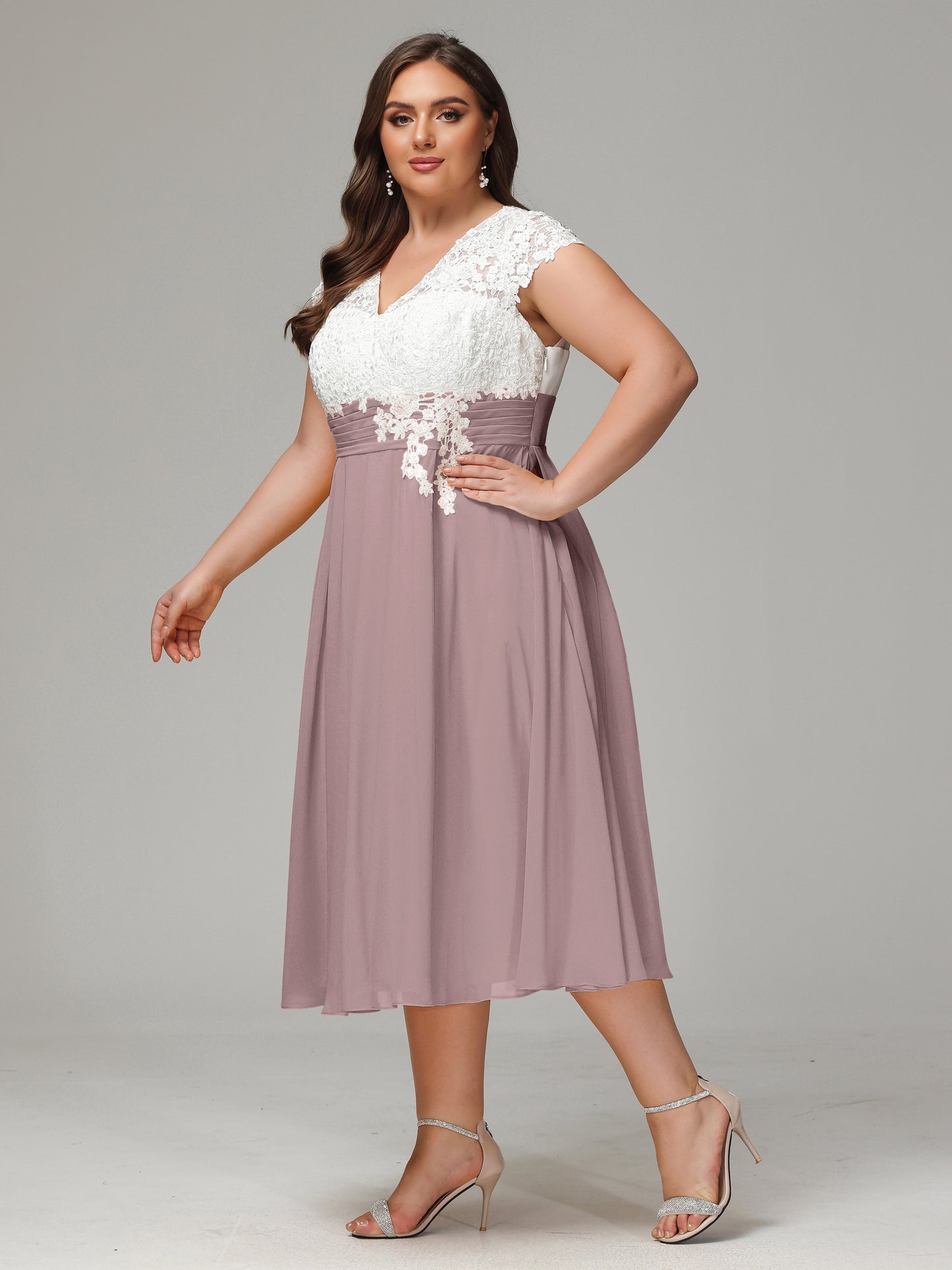 Tea-length Cap Sleeves Chiffon Bridesmaid Dress Plus Size