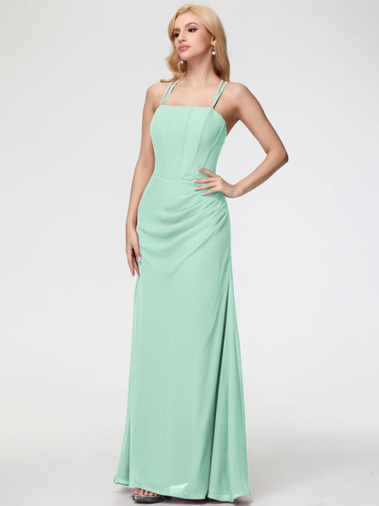 Bridesmaid Mint Green Dress Spaghetti Straps Sheath/Column Long Chiffon Bridesmaid Dresses With Slit