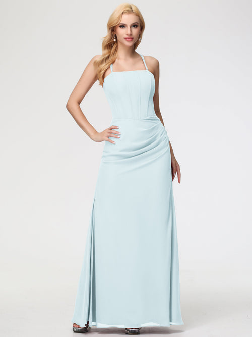 Bridesmaid Mist Dress Spaghetti Straps Sheath/Column Long Chiffon Bridesmaid Dresses With Slit