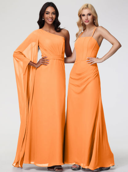 Bridesmaid Orange Dress Spaghetti Straps Sheath/Column Long Chiffon Bridesmaid Dresses With Slit