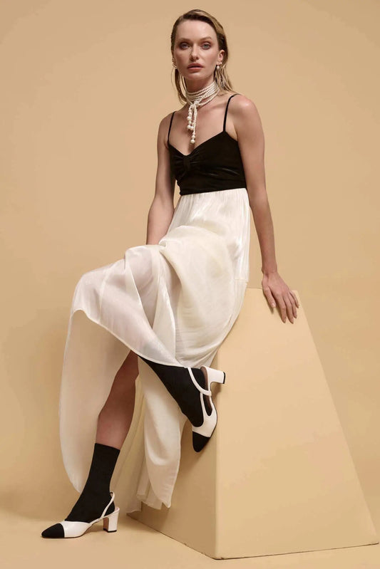 Hollywood Ending Velvet-Bodice Shimmer Maxi Dress