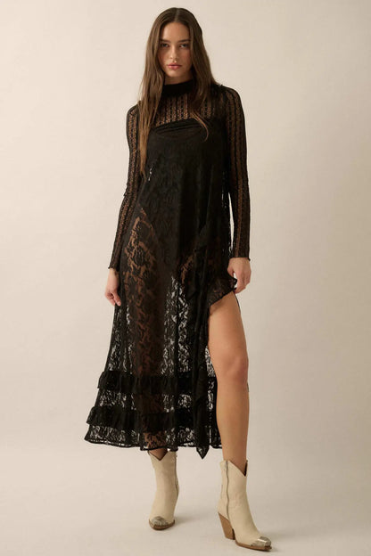 Dream of You Sheer Ruffled Floral Lace Midi Dress