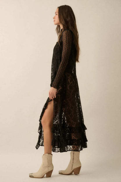 Dream of You Sheer Ruffled Floral Lace Midi Dress