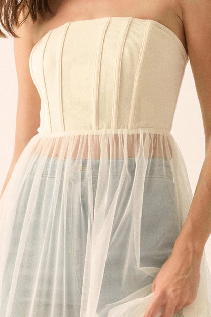 Secret Love Sheer Tiered Tulle Corset Maxi Dress