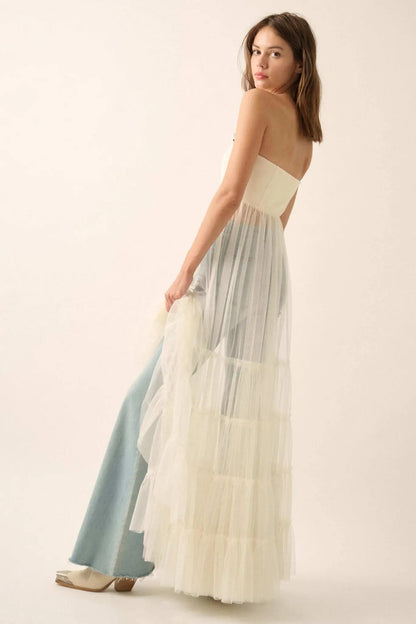 Secret Love Sheer Tiered Tulle Corset Maxi Dress