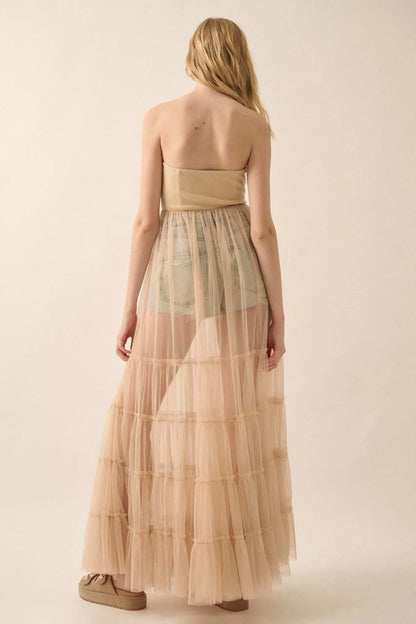 Secret Love Sheer Tiered Tulle Corset Maxi Dress