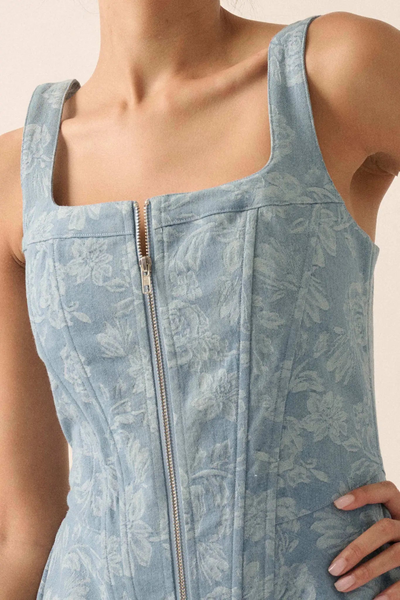 Blue Beauty Floral Jacquard Denim Mini Dress