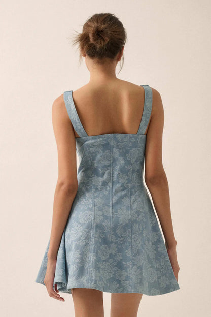 Blue Beauty Floral Jacquard Denim Mini Dress