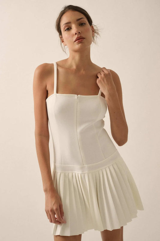 Premium Scuba Zip-Front Pleated Mini Dress