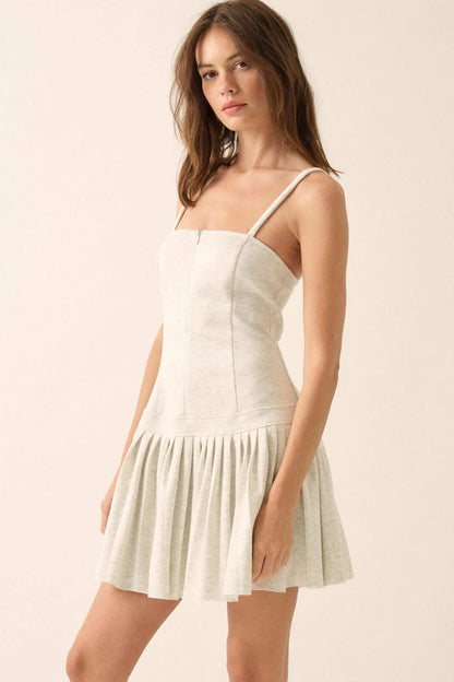 Premium Scuba Zip-Front Pleated Mini Dress