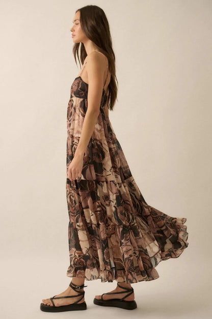 Blooming Bliss Floral Chiffon Tiered Maxi Dress
