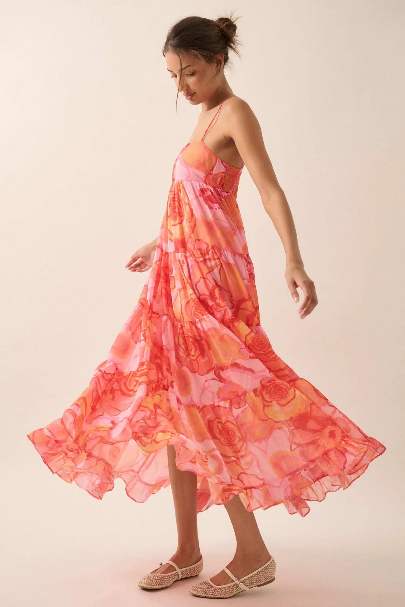 Blooming Bliss Floral Chiffon Tiered Maxi Dress