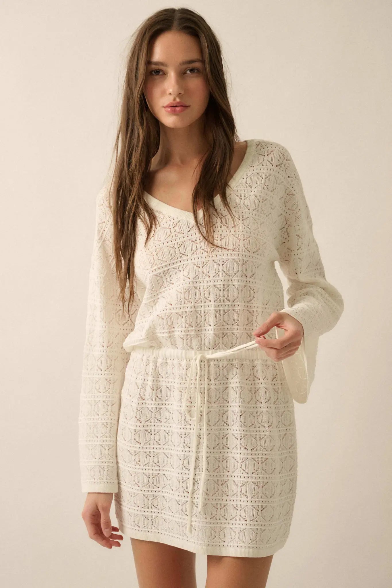 No Worries Pointelle Crochet-Knit Mini Dress