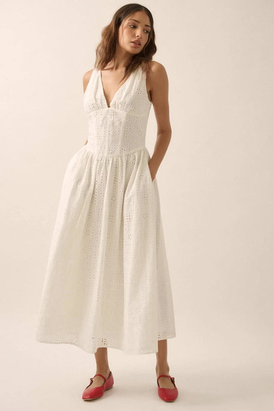 Pristine Dream Eyelet Lace Corset Midi Dress
