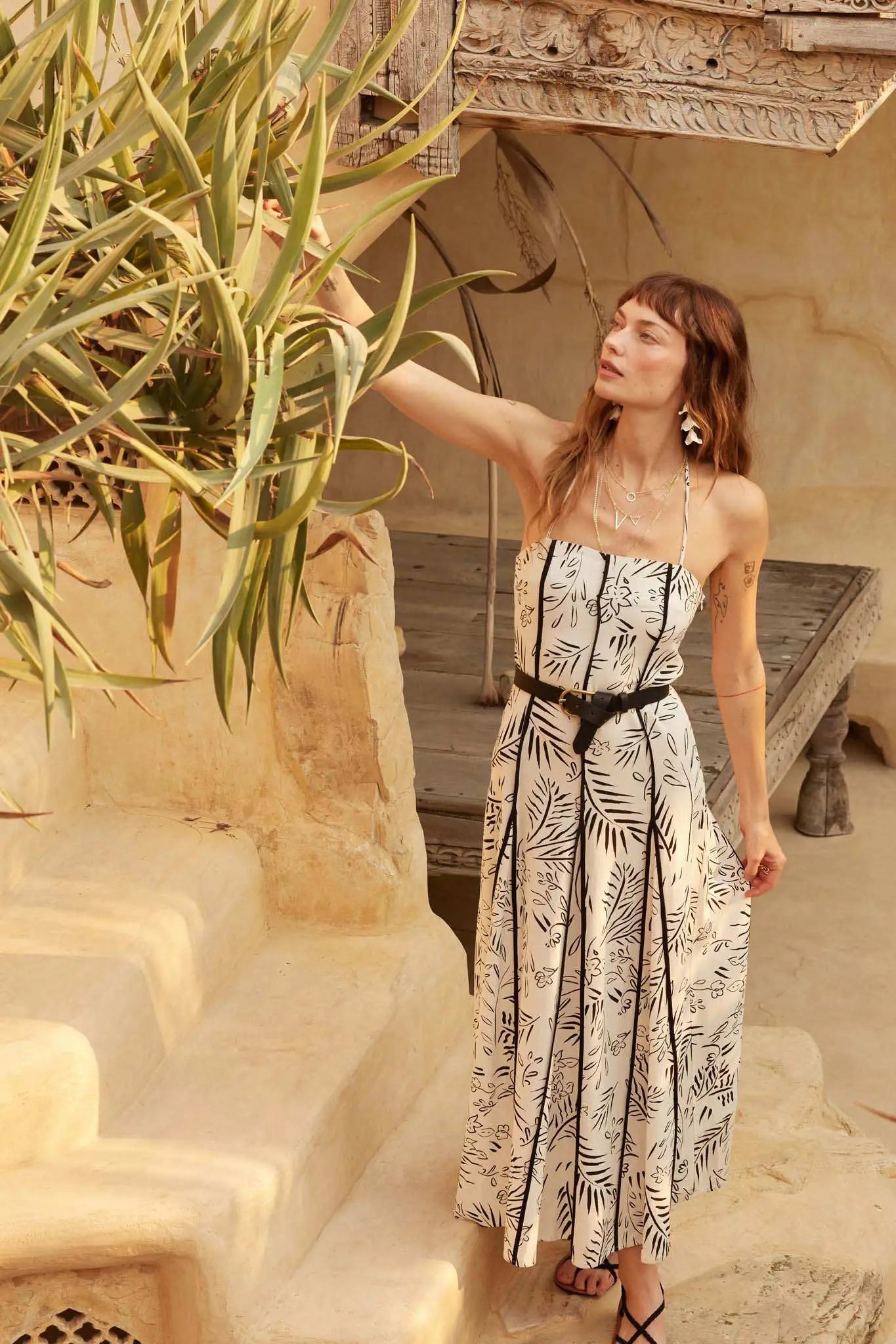 Artsy Blossoms Floral Paneled Halter Maxi Dress