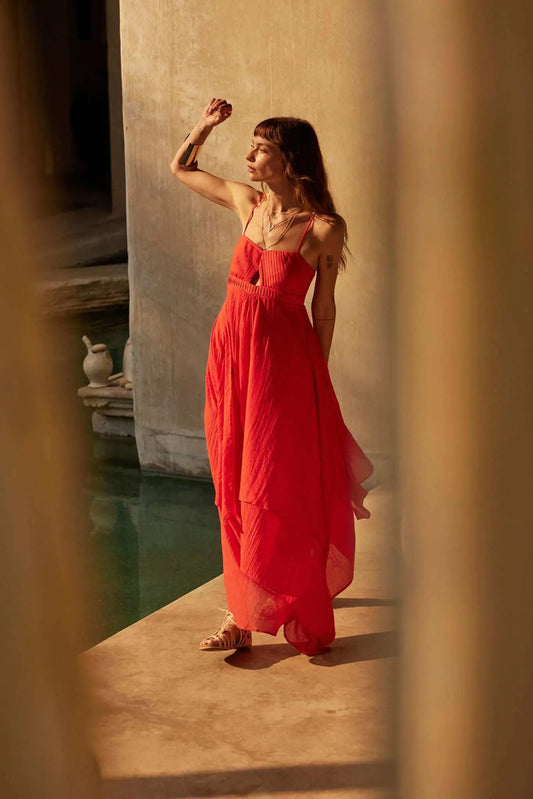 Floating Free Layered Handkerchief Maxi Dress