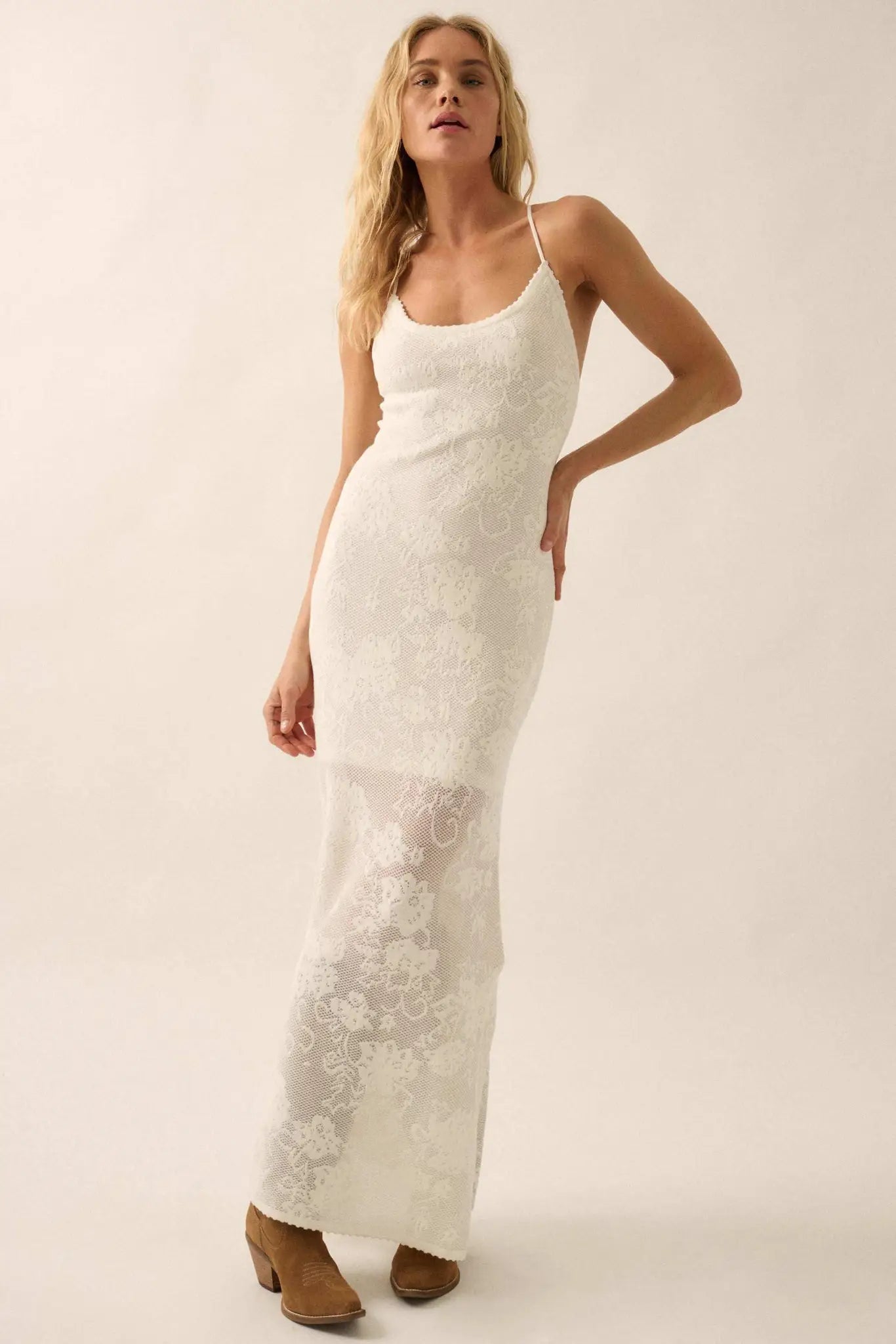 Passionate Petals Floral Lace Halter Maxi Dress