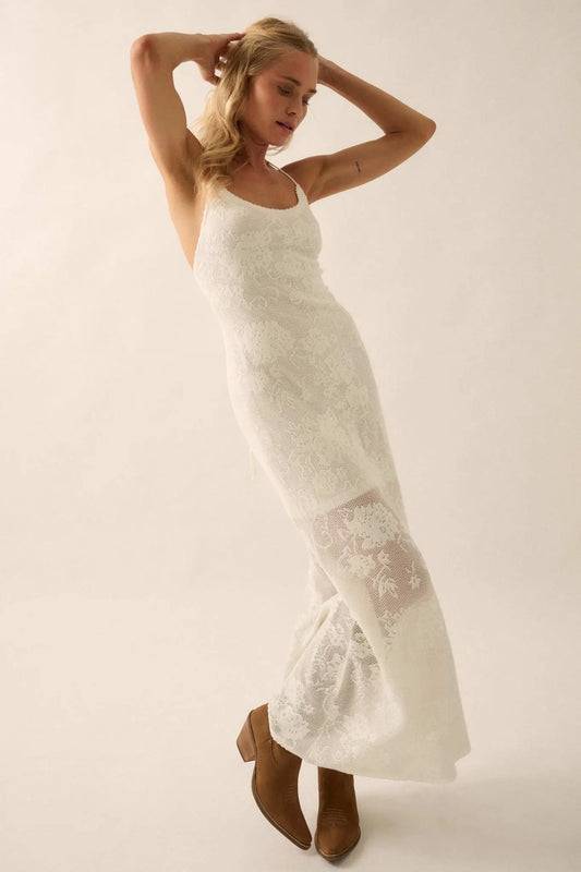 Passionate Petals Floral Lace Halter Maxi Dress