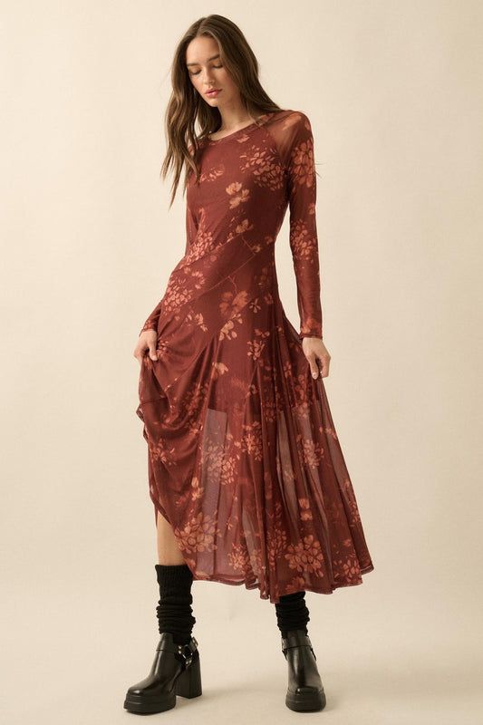 Spice of Life Floral Mesh Paneled Midi Dress