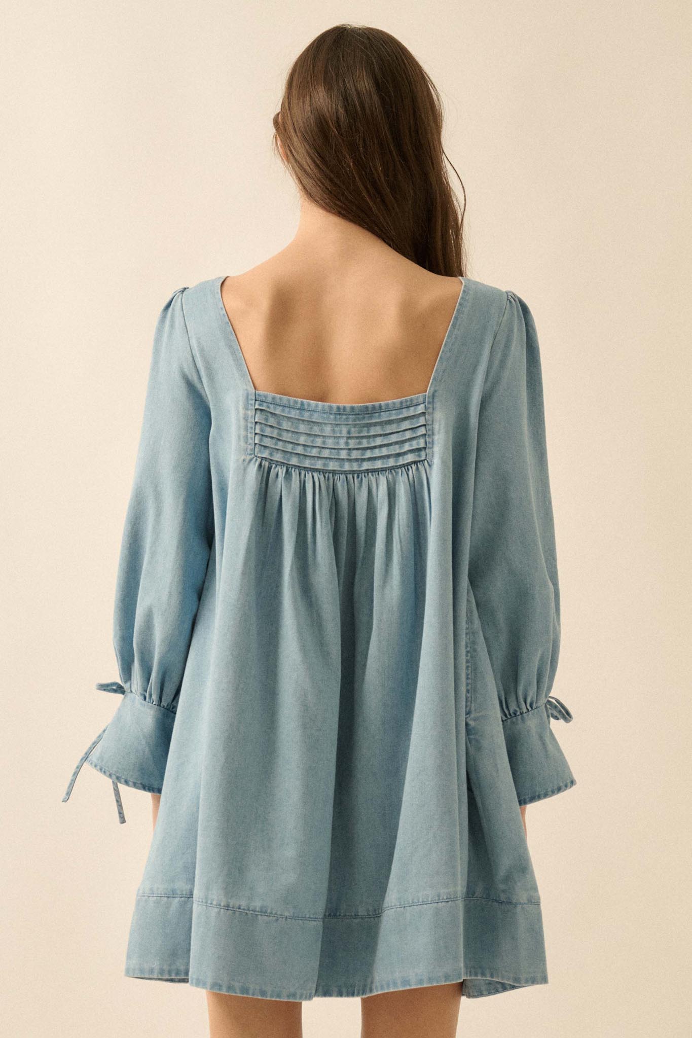 Dreaming in Denim Long-Sleeve Babydoll Mini Dress