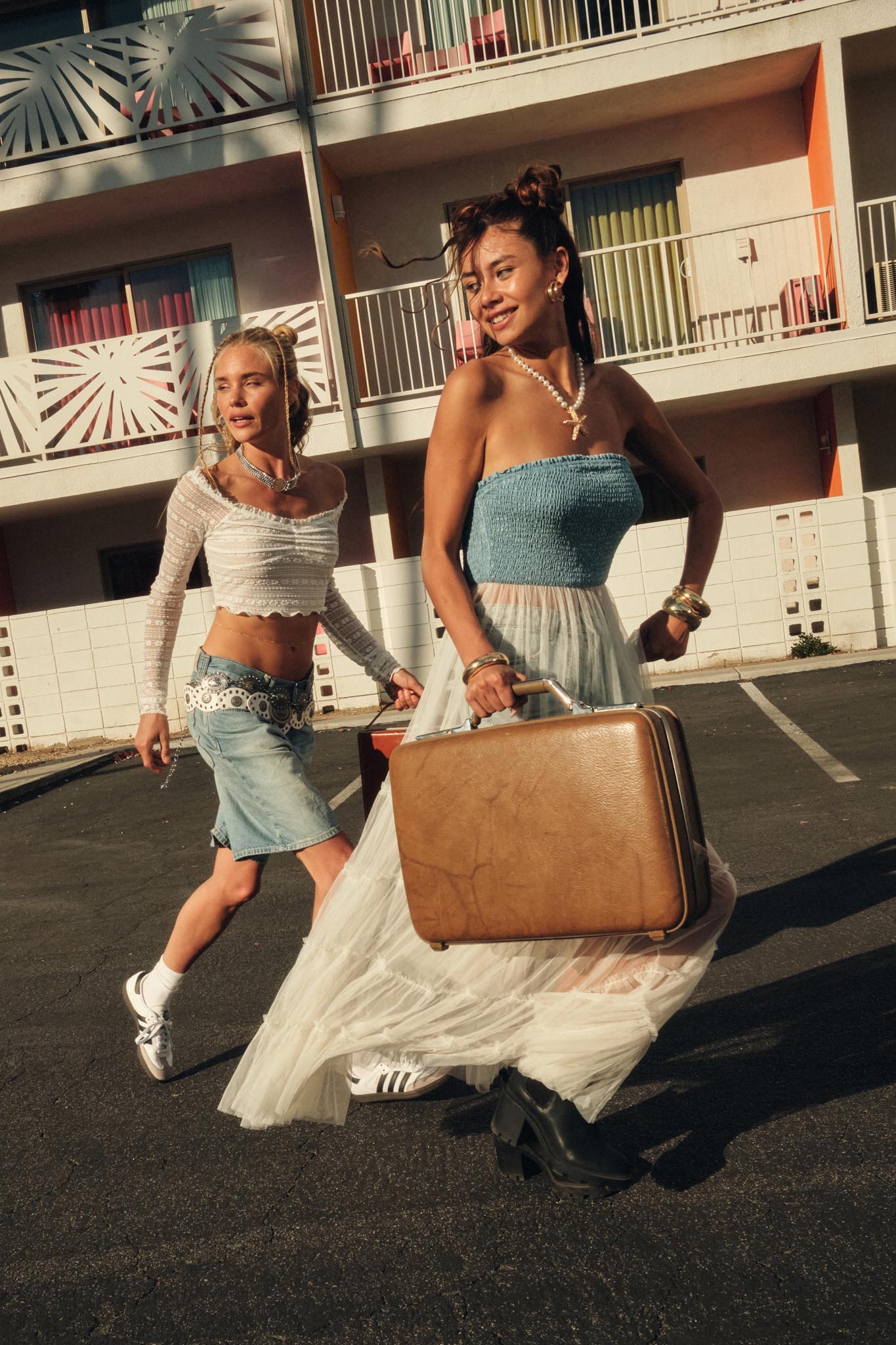 Dancing on Air Denim and Tulle Layering Maxi Dress