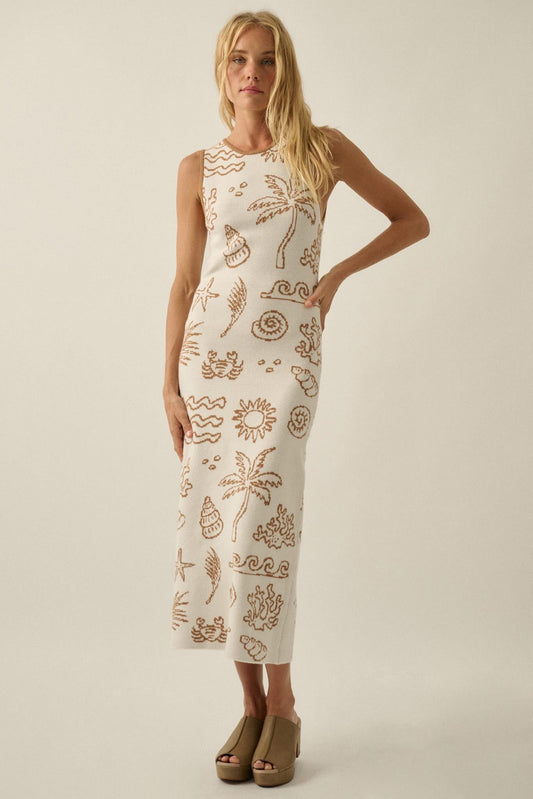 Beach Bliss Nautical Jacquard Midi Sweater Dress