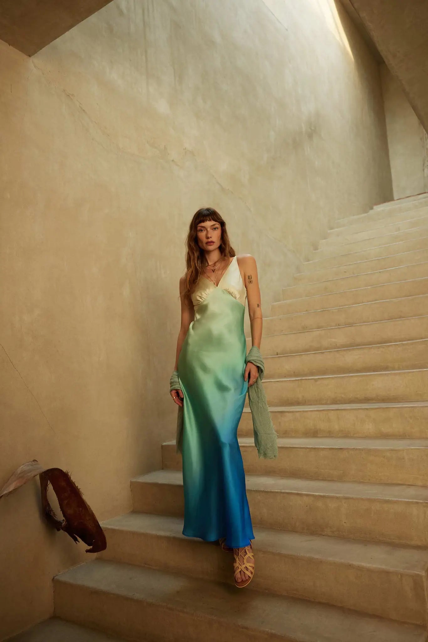 Shady Lady Ombre Satin Column Maxi Dress