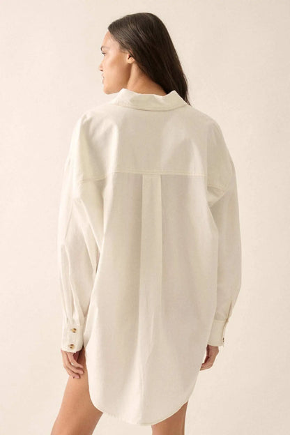 Moving Forward Oversize Button-Up Mini Shirt Dress