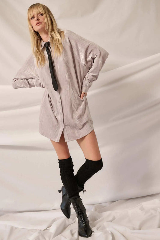 Laid-Back Luxury Crinkle Velvet Mini Shirt Dress