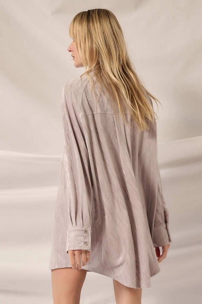 Laid-Back Luxury Crinkle Velvet Mini Shirt Dress
