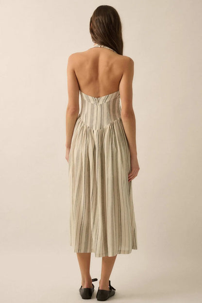 Along the Way Pinstripe Drop-Waist Midi Dress