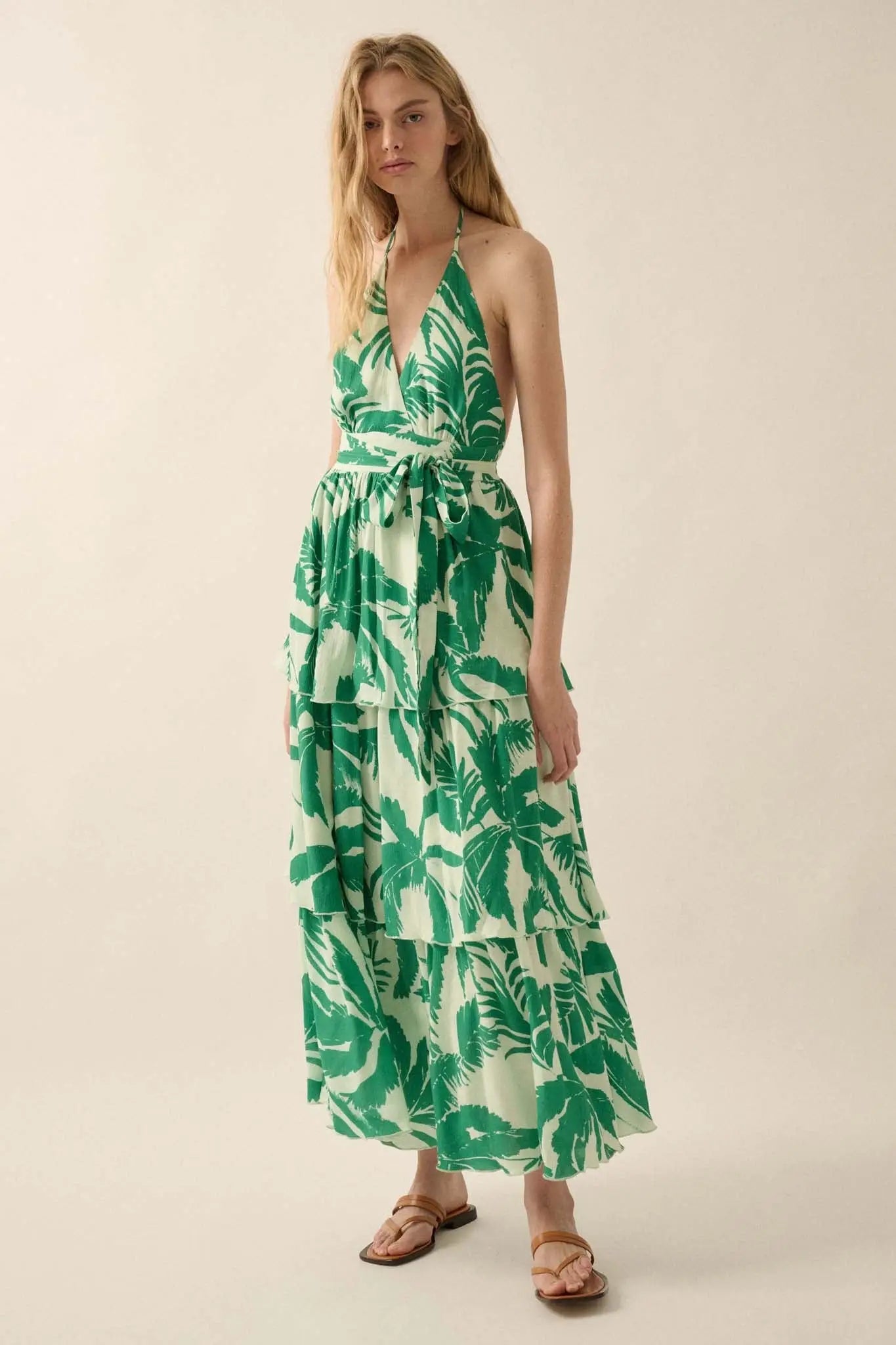 Frond of You Tropical Surplice Halter Maxi Dress