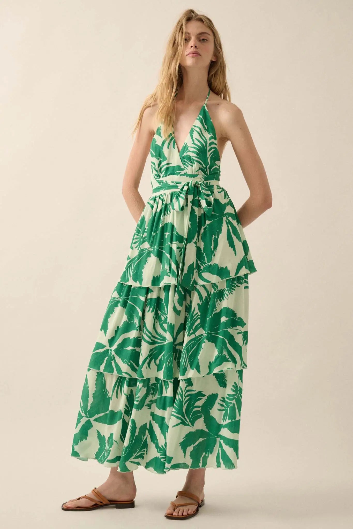 Frond of You Tropical Surplice Halter Maxi Dress