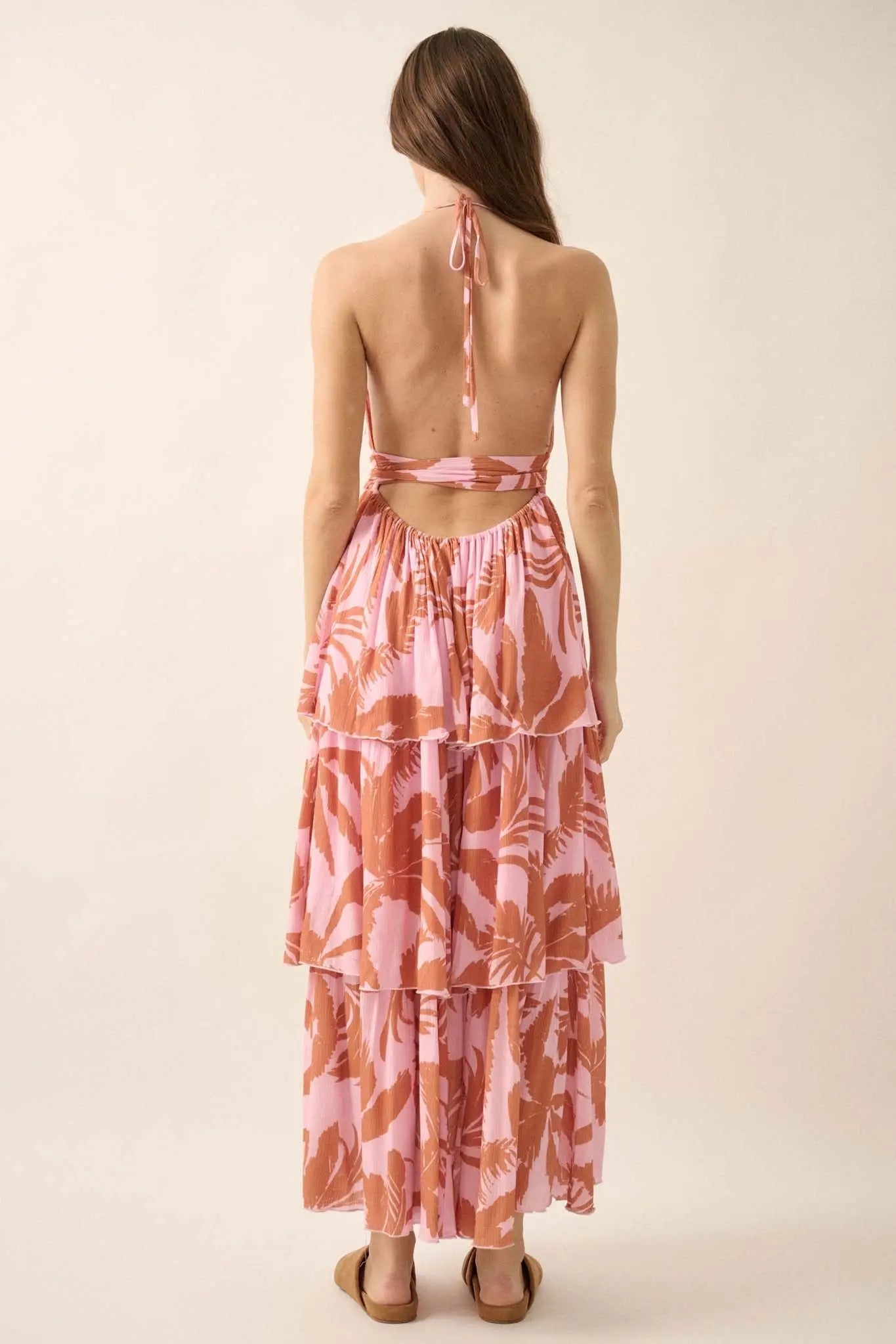 Frond of You Tropical Surplice Halter Maxi Dress