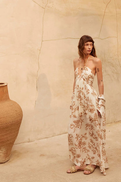 Everlasting Beauty Floral Crepe Halter Maxi Dress