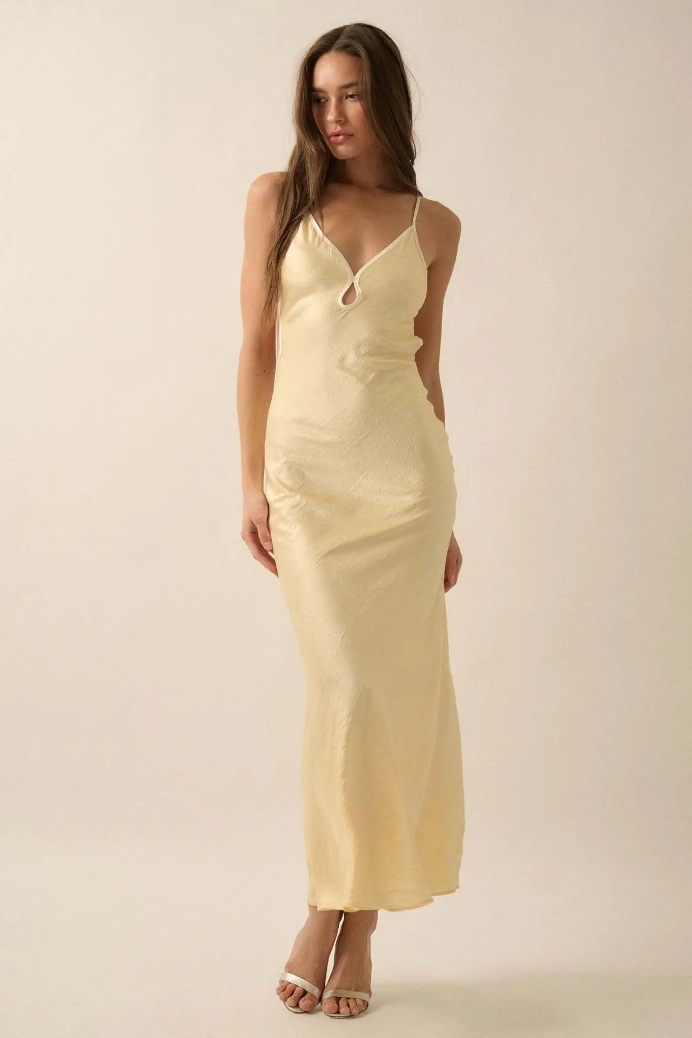 Silken Touch Textured Satin Open-Back Maxi Dress