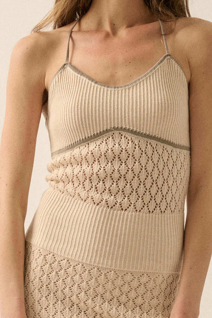 Endless Coastline Crochet Knit Halter Maxi Dress