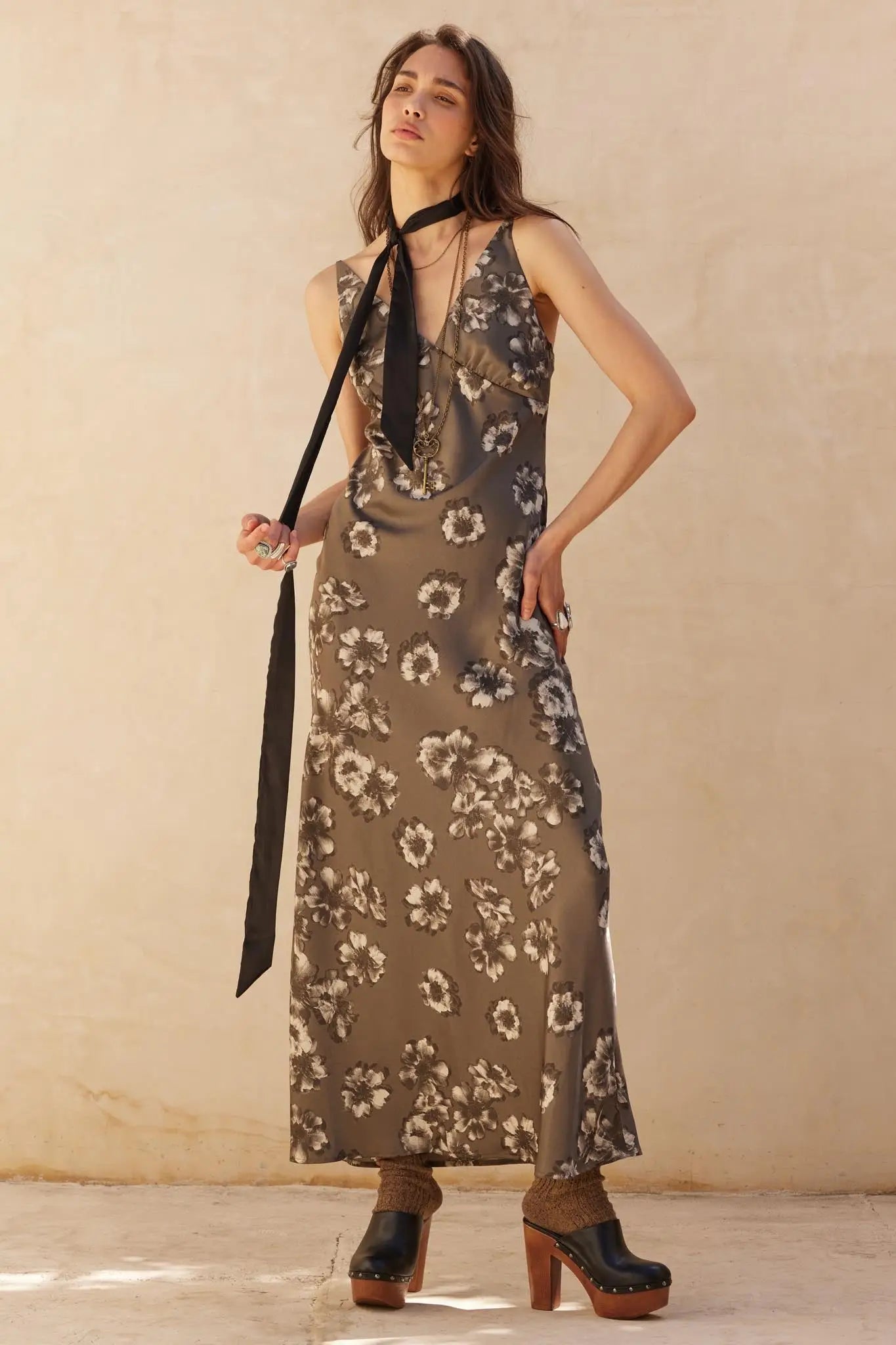 Silken Blossoms Bias-Cut Floral Satin Maxi Dress