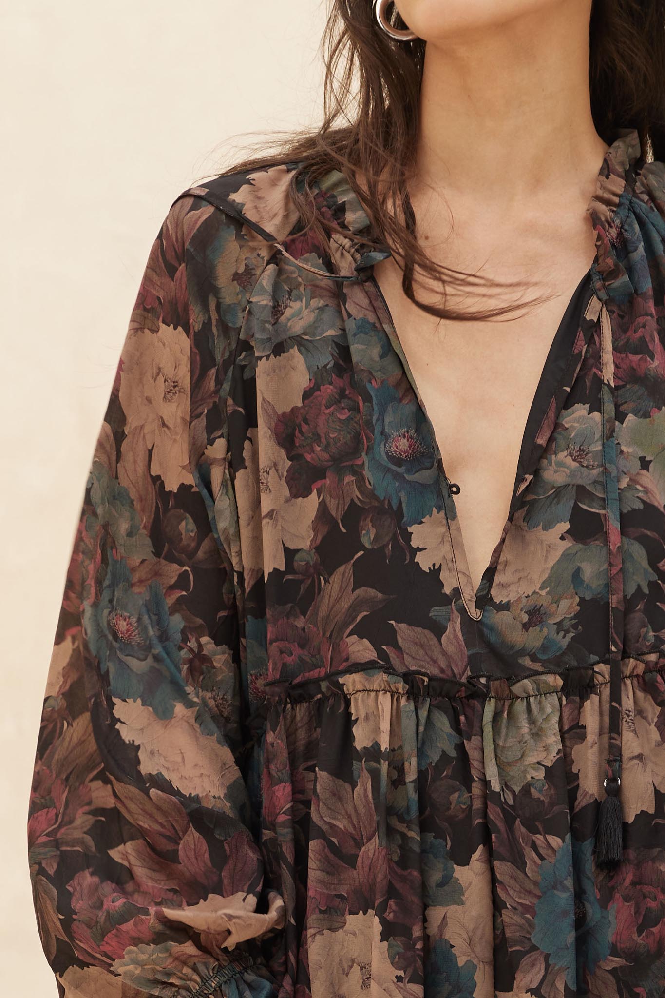 Potpourri Grove Tiered Floral Midi Prairie Dress