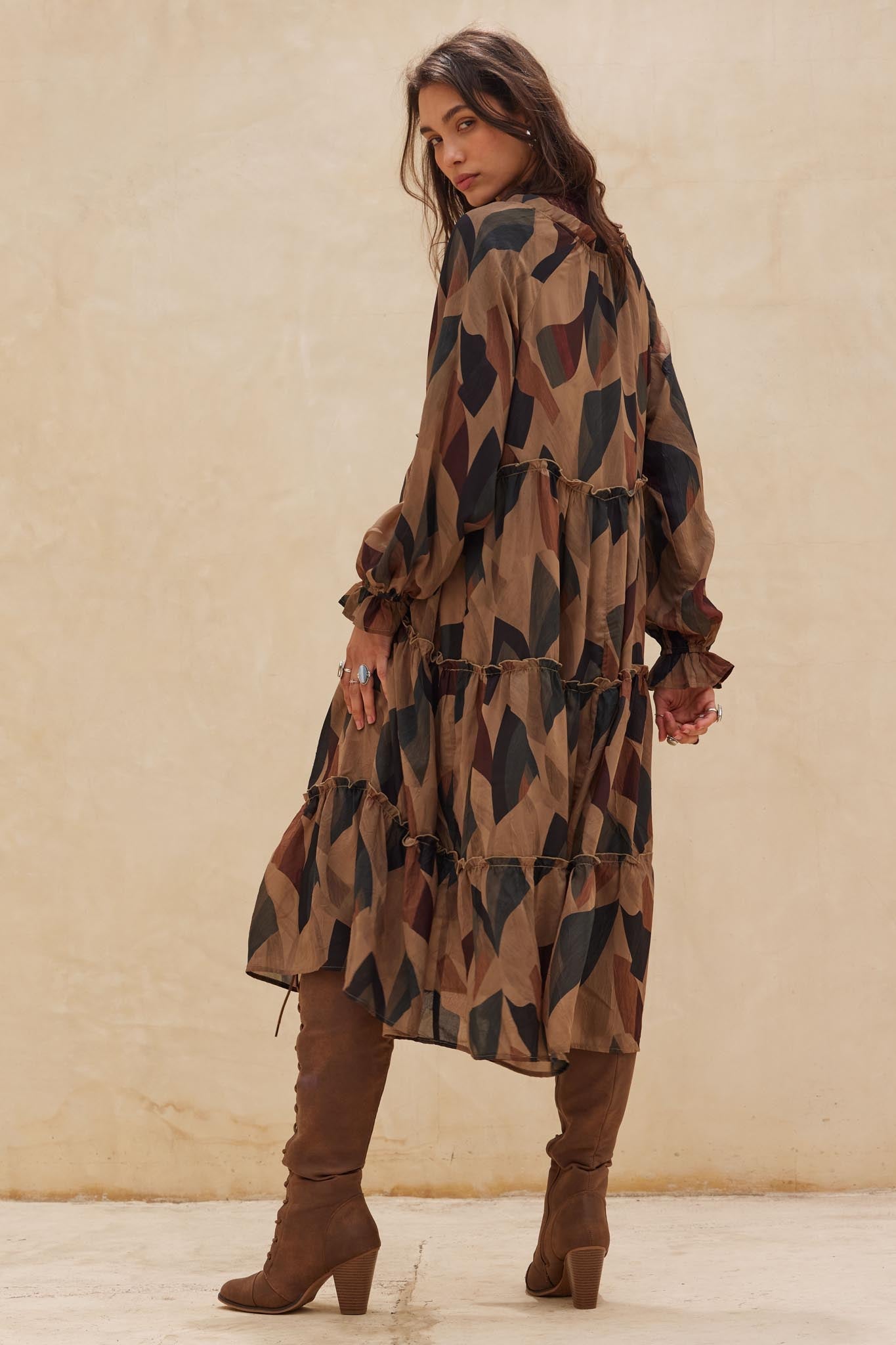 Modern Vintage Abstract-Print Midi Prairie Dress