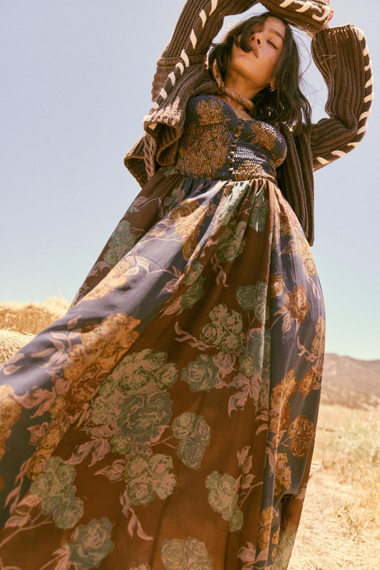 Beautiful Blooms Smocked Floral Maxi Peasant Dress
