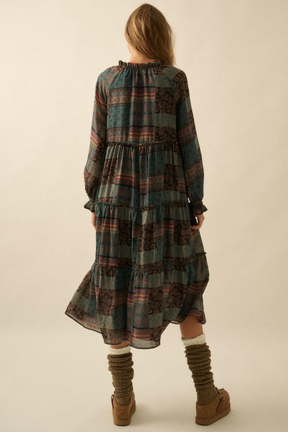 Piece by Piece Patchwork-Print Midi Prairie Dress