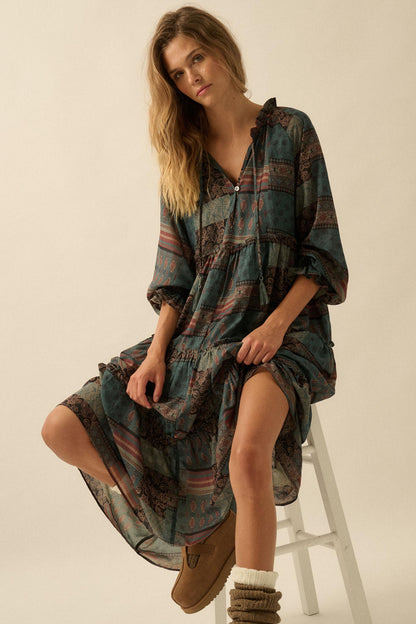 Piece by Piece Patchwork-Print Midi Prairie Dress