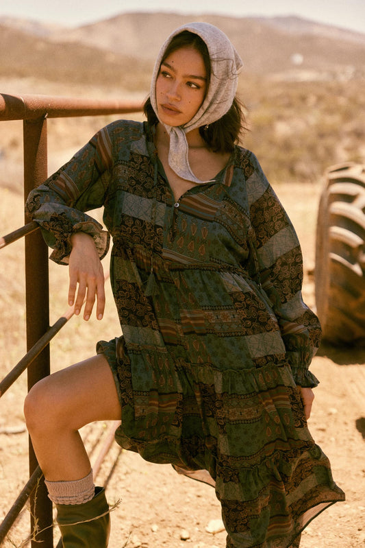 Piece by Piece Patchwork-Print Midi Prairie Dress