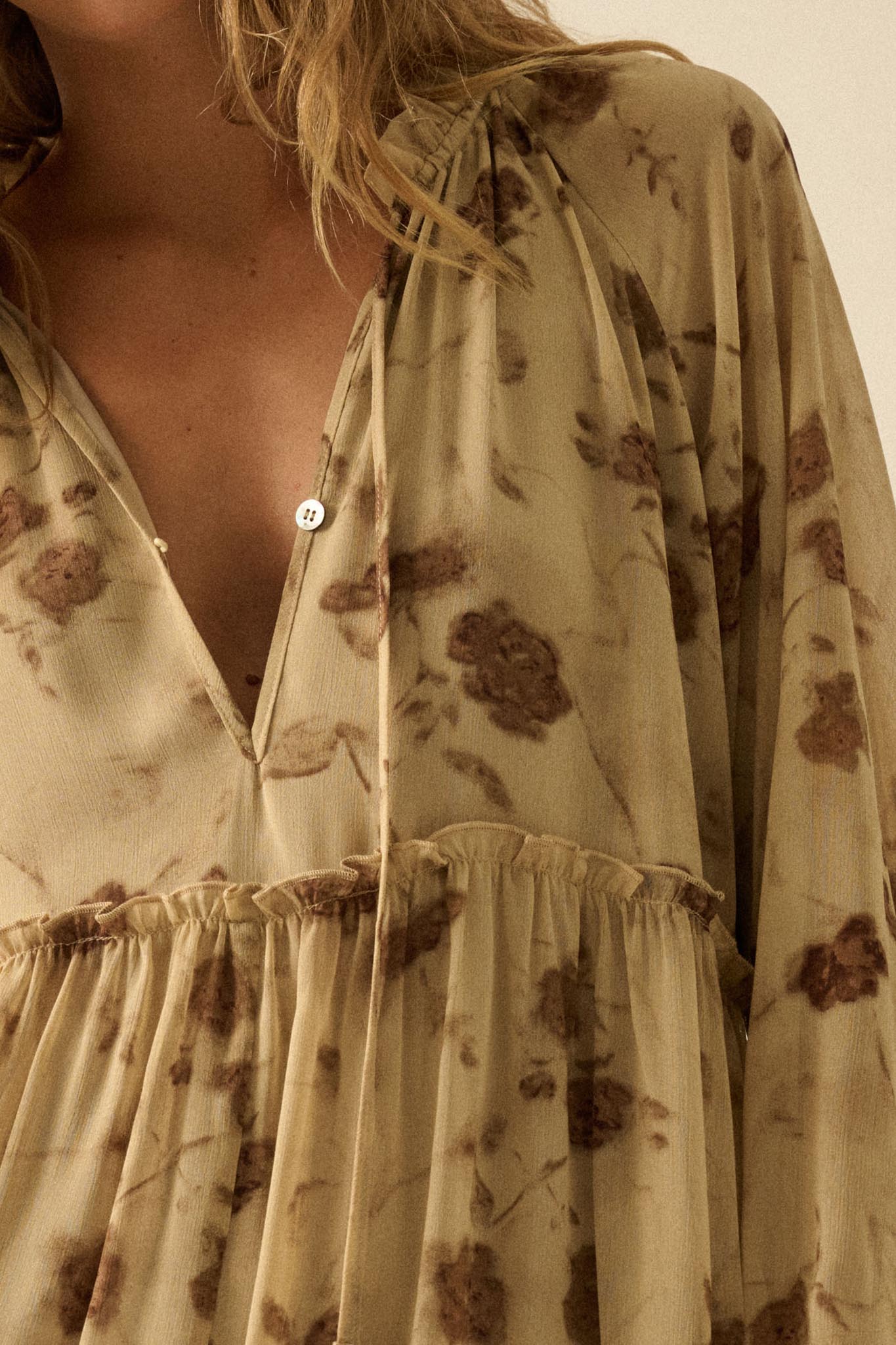 Faded Flowers Tiered Floral Midi Prairie Dress